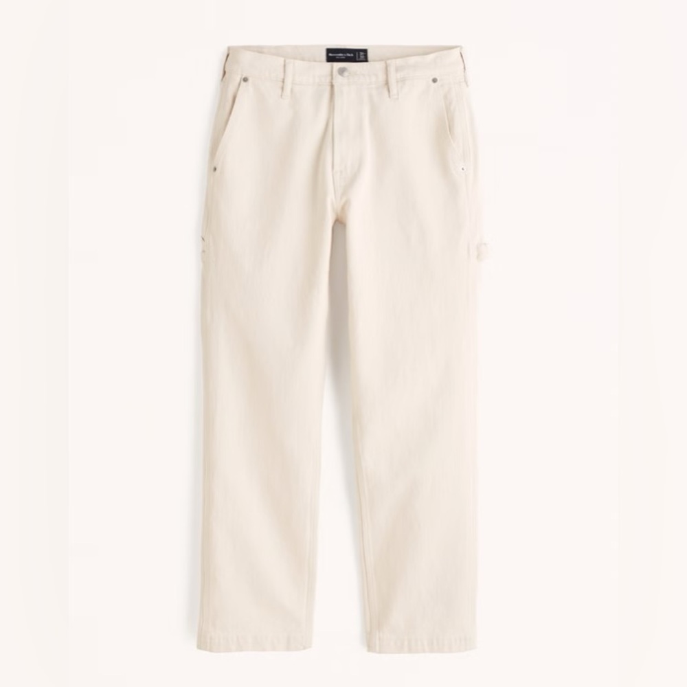 COPY - Abercrombie & Fitch Loose Workwear Pants, Size 33/16R Off-White Denim Wo…